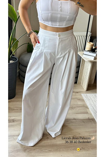Bol Paça Yazlık Yüksek Bel Beyaz Pantalon