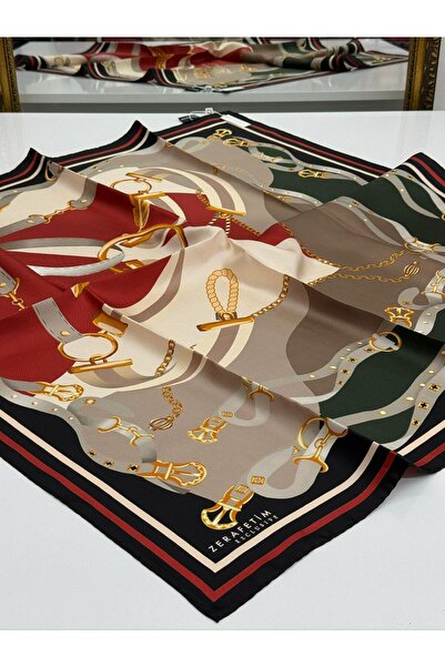 Zerafetim Exclusive Twill Silk Scarf Black, Burgundy, Mink, Engagement Pattern