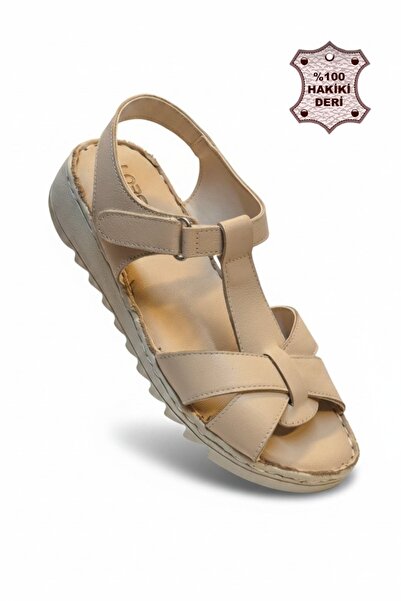 PAPATAY 2952 Orthopedic Sole Genuine Leather Beige Women's Sandals - Light He...