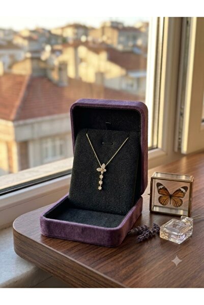 GİS JEWELRY Gold Zircon Stone Steel Butterfly Necklace