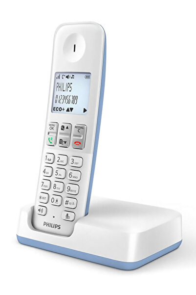 Philips ασύρματο τηλέφωνο D2501S-34, με ελληνικό μενού, λευκό-μπλε