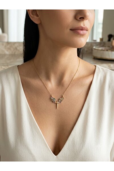 GİS JEWELRY Steel Color Zircon Stone Michael Necklace