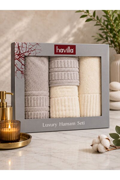 Havilla Luxury Gri Krem Hamam Seti