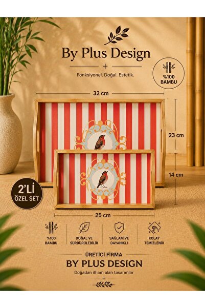 BY Plus Design bambu tepsi 2 li özel set sunum tepsisi