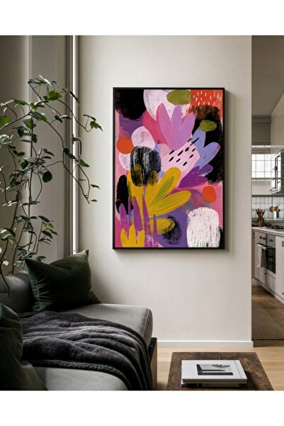 nuvahometr Modern Soyut Renkli Siyah Çerçeveli Poster Tablo Dekor