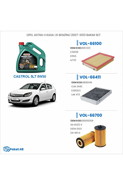 Opel ASTRA H KASA 1.6 BENZİNLİ 2007-2013 BAKIM SETİ
