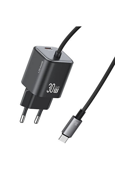 Usams φορτιστής τοίχου CC264 με καλώδιο, USB-C, 30W, GaN, μαύρος