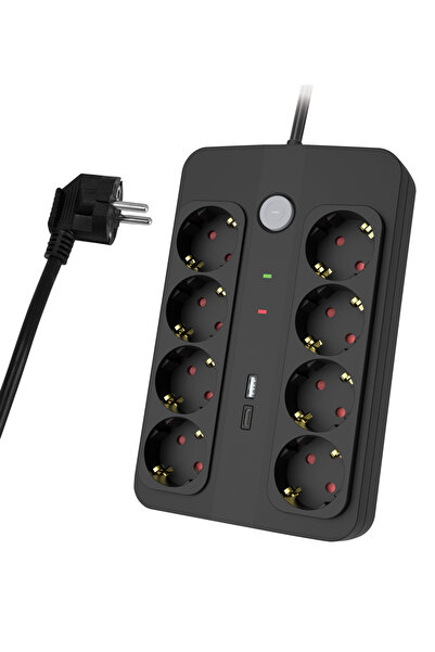 POWERTECH πολύπριζο ασφαλείας PT-1535, 8 θέσεων, με USB & USB-C θύρες, 16A, 1...