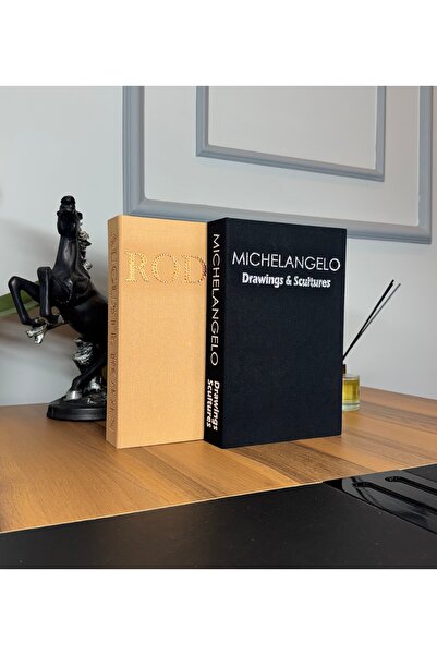 NAHİTA ATELİER TAŞ İŞLEMELİ MICHELANGELO-RODİN KUMAŞ KİTAP DEKORATİF KUTU 2'Lİ