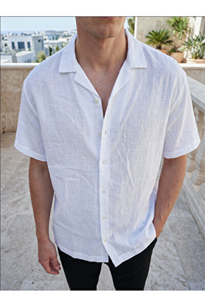 WAMOSSALAPLI Ayrobin Textured Oversize Linen Short Sleeve Men's Shirt