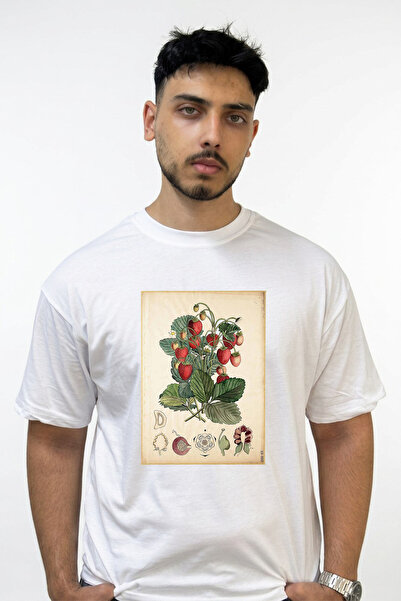 Anetos Cilek Botanical Design Printed Oversize White T-Shirt