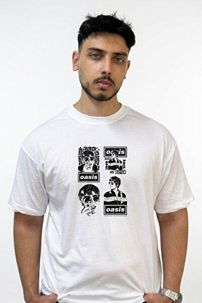Anetos Oasis Liam Gallagher Design Printed Oversize White T-Shirt
