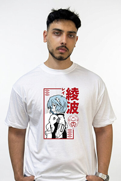 Anetos Rei Ayanami Design Printed Oversize White T-Shirt