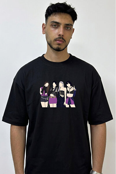 Anetos Blackpink_20 Design Printed Oversize Black T-Shirt