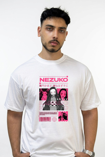 Anetos Nezuko Kamado Design Printed Oversize White T-Shirt