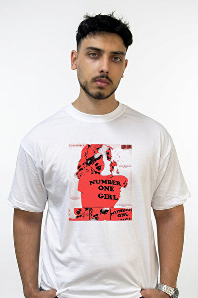 Anetos Number One Girl Design Printed Oversize White T-Shirt