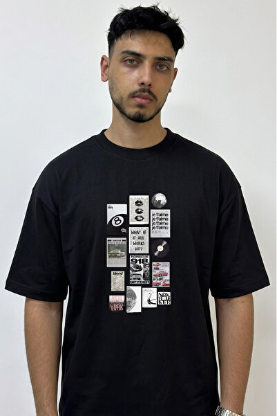 Anetos Disco Ball Frank Ocean Design Printed Oversize Black T-Shirt
