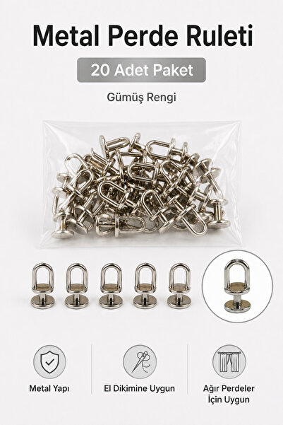 Overdal Metal Perde Ruleti Korniş Halkası Metal Rulet Perde Düğmesi 20 Adet G...