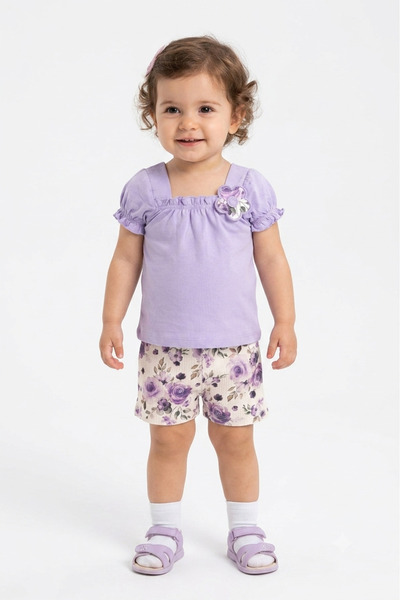 VEGAMOD Summer Baby Girl Rose Detail Shorts and Top Set 6-9-12-18-24 Months