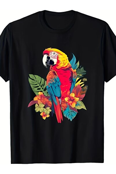 NOURAM Men'S Tropical Parrot And Jungle T-Shirt S-XXXL Sizes Black Short Slee...