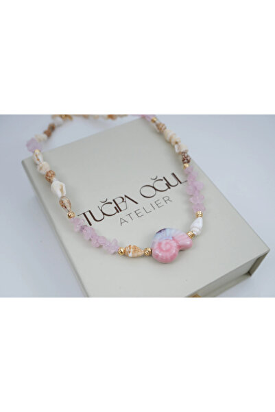 ATELİER TUĞBA Ykl101 Coral Stone Heart Necklace