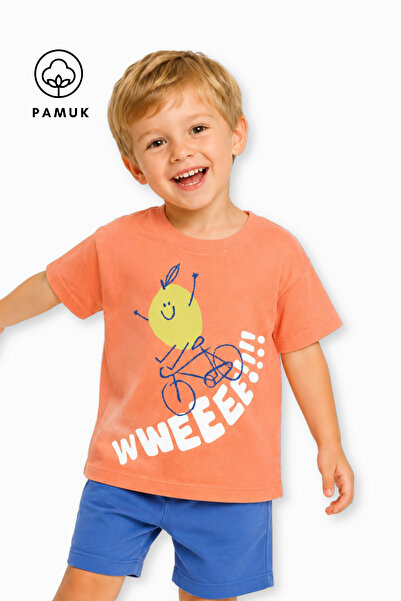 difa kids Tricou de vară pentru băieți, cu mânecă scurtă, cu imprimeu de lămâie