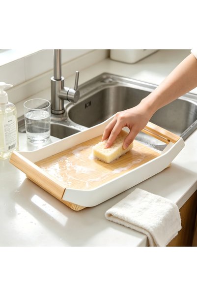 HT Home Organizers Set of two wooden trays with handles