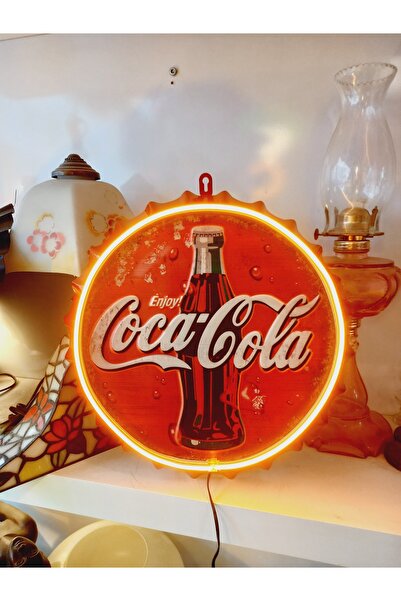 SUPERSTOK Neon Lambalı Metal Kabartmalı Plaka Tablo 35cm çap Retro neon tablo