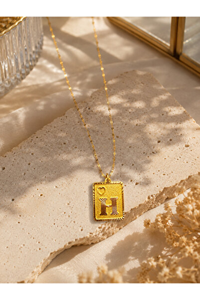 Zeynepli gold & jewelry 14 AYAR ALTIN H HARFLİ KARE KALPLİ KOLYE