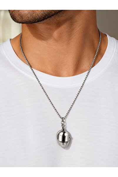 HER ŞEY NOTA www.herseynota.com Silver Helmet Pendant with Stainless Steel Ch...