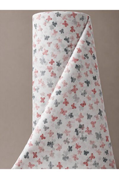 Bebek Özel 1 Roll (30 Meters) 100% Cotton Poplin Fabric Pink Butterfly Patter...