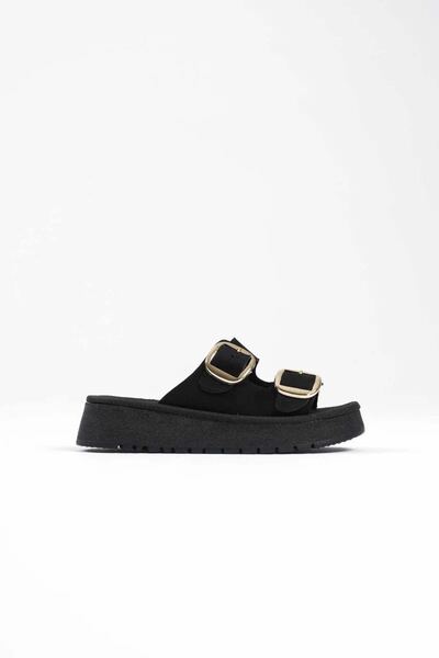 Belinora Black Leather Slippers Tr14My01A