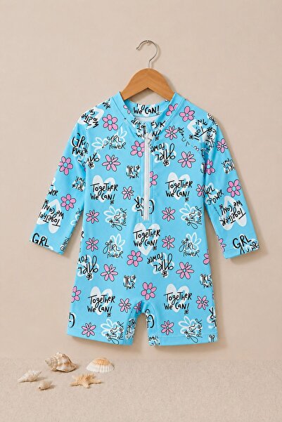 ZUZUNGA Girl Power Zippered Long Sleeve Baby Girl Jumpsuit Swimsuit
