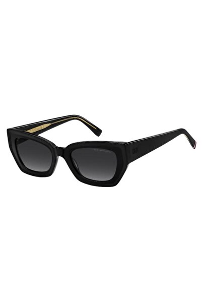 Tommy Hilfiger UV Protected Sunglasses Black Frame Dark Grey Shaded Mirror Le...
