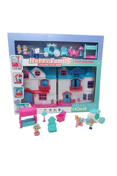 Blue Toys Κουκλόσπιτο Βίλα Ευτυχισμένης Οικογένειας με Έπιπλα και Κούκλα (MKO...