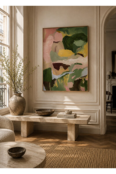Boho wellness studio Ahşap Çerçeveli Soyut Yeşil Poster Tablo | Modern Abstra...