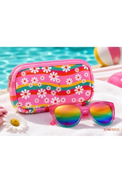 SHOPIENS Set de ochelari de soare tip ochi de pisică pentru fete: ramă roz, l...