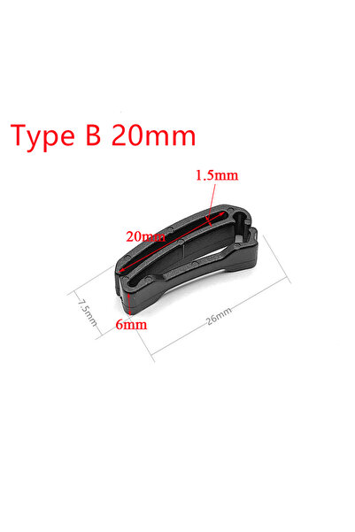 Choice11 Type B 20mm 10 Pcs/Pack Quick Slip Keeper Buckle End Clip Slider Bla...