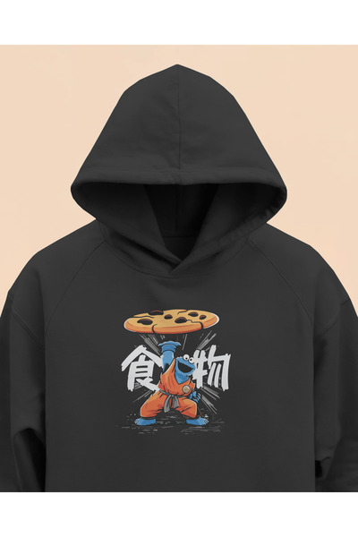 buzagi tasarım ürünleri سويت شيرت بقلنسوة باللون الأسود للجنسين من Cookie Mon...
