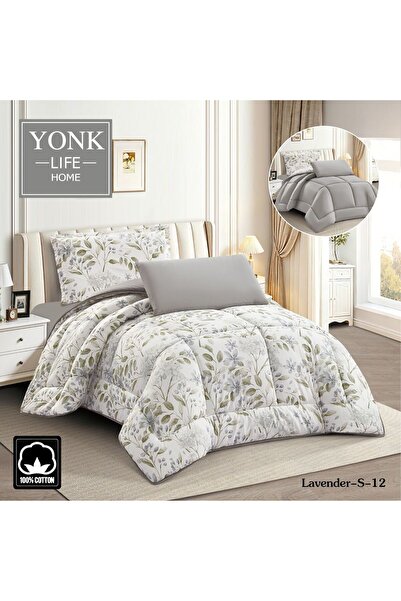 YONK Lavender Napren 100% Cotton Double-Sided 6-Piece Comforter - Natural Sof...