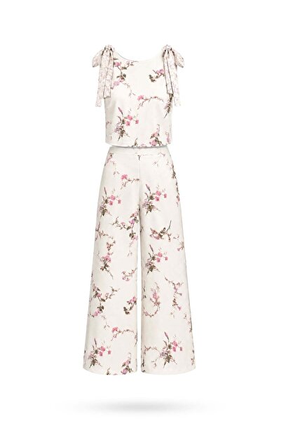5in1Canpolat Set bluză și pantaloni cu imprimeu floral roz 0086