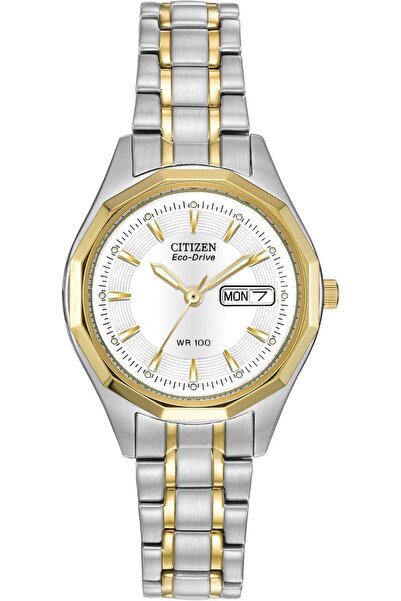Citizen Eco-Drive Two-Tone Stainless Steel Wristwatch with White Dial for Wom...