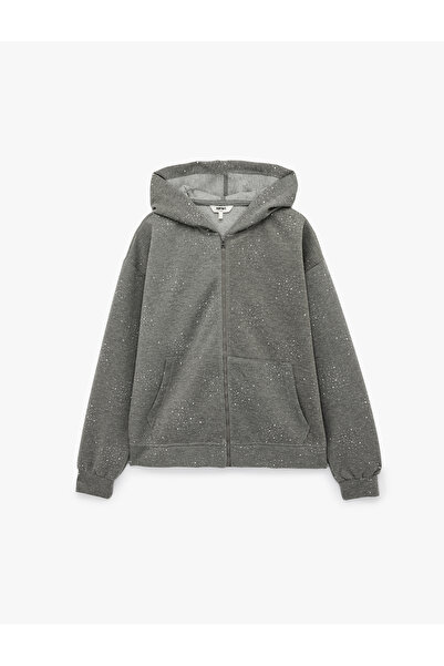 Koton Sim Detaylı Kapüşonlu Fermuarlı Cep Detaylı Oversize Sweatshirt