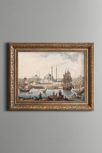 epiqart مسجد جديد ونافورة ميناء إسطنبول - طاولة مزخرفة بنمط عتيق - طراز سميك