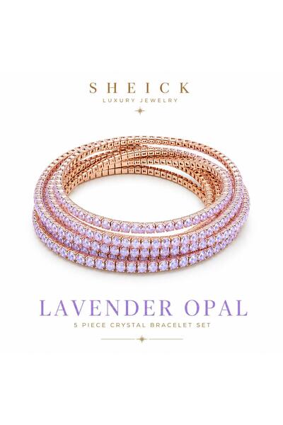 shiny crystal diamond 5 piece bracelet set lavender opal
