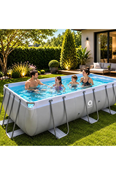 Avenli Piscină dreptunghiulară 400x200x99cm cu cadru metalic, gri