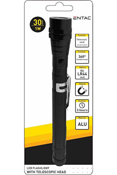Entac Φακός LED IP44 με Μέγιστη Φωτεινότητα 30lm EFL-1W-FLEX-ALU Μαύρο Κωδικό...