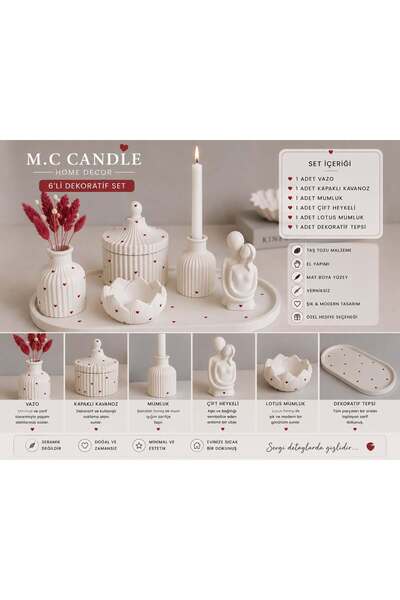GiftCandle M.C Candle 6’lı Dekoratif Set – Taş Tozu El Yapımı – Mat Boya – Ve...