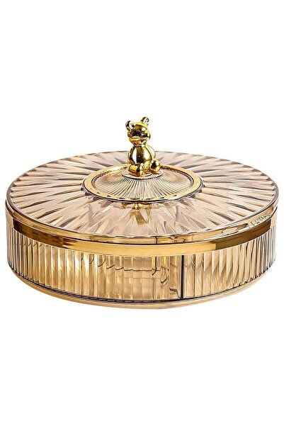 Qiccijoo Nut and Candy Serving Tray with Lid, Round Plastic Platter, 26cm (Br...