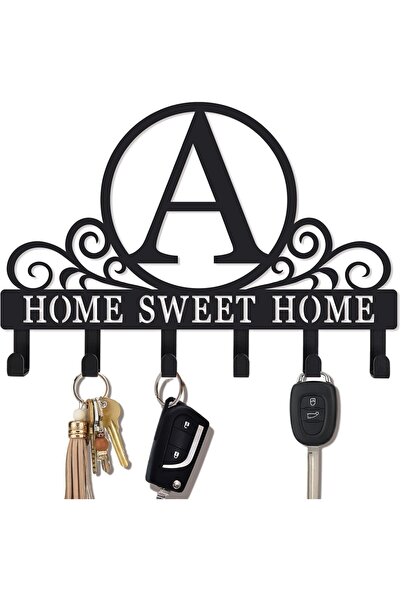 Slasa Letter A Acrylic Key Holder for Wall, Black Monogram Decor, 24 x 17 cm